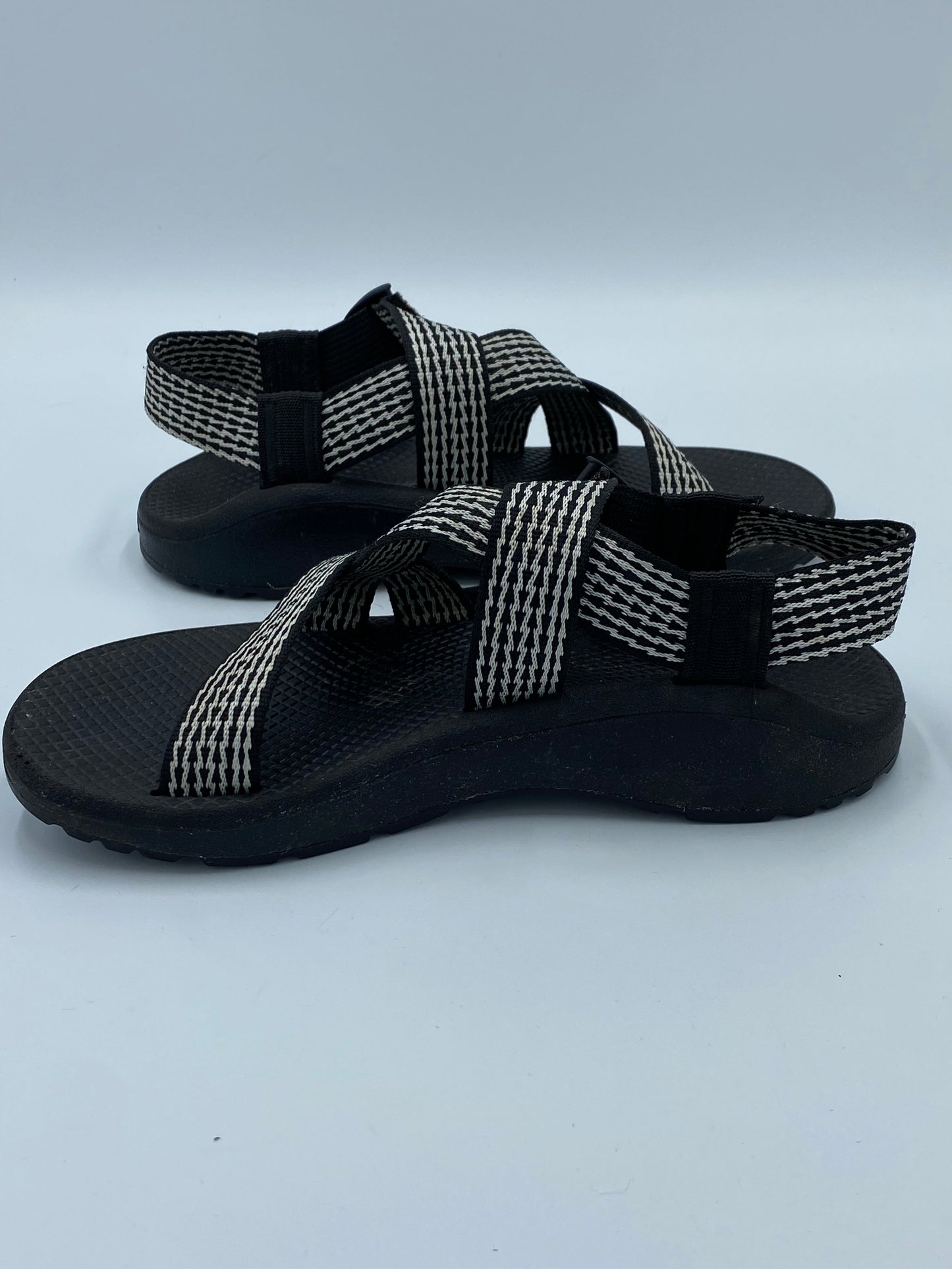 Black White Sandals Designer Chacos, Size 8