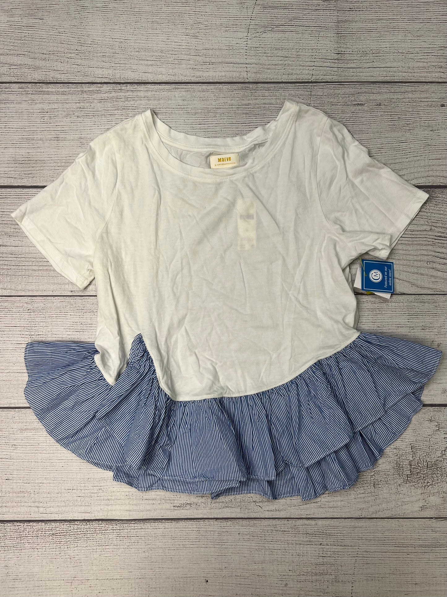 Top Short Sleeve By Maeve In White Blue, Size: M