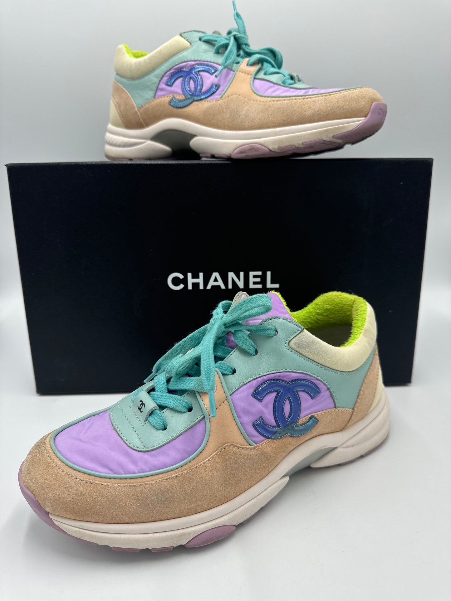 Chanel Logo Low-Top Trainer Luxury Designer Shoes, Size: 9