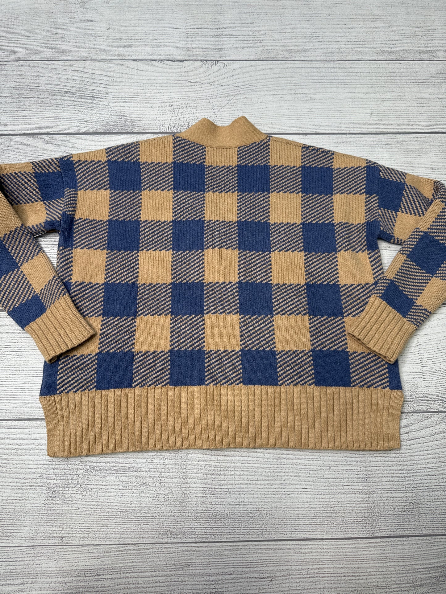 Sweater Cardigan By Madewell In Blue Plaid, Size: Xxs