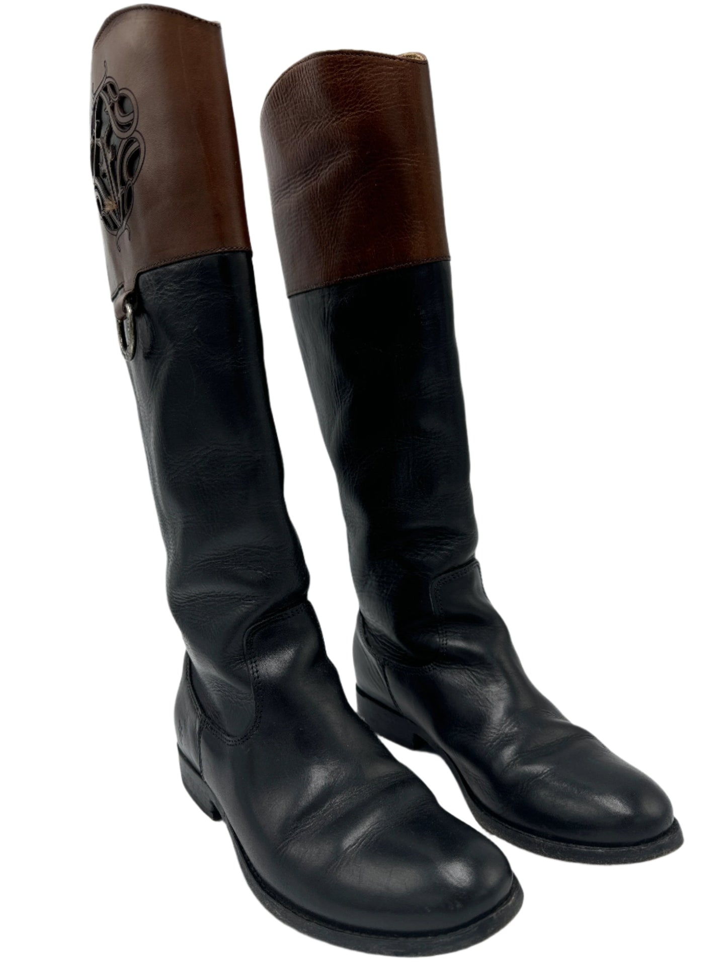 Boots Designer By Frye In Black & Brown, Size: 7