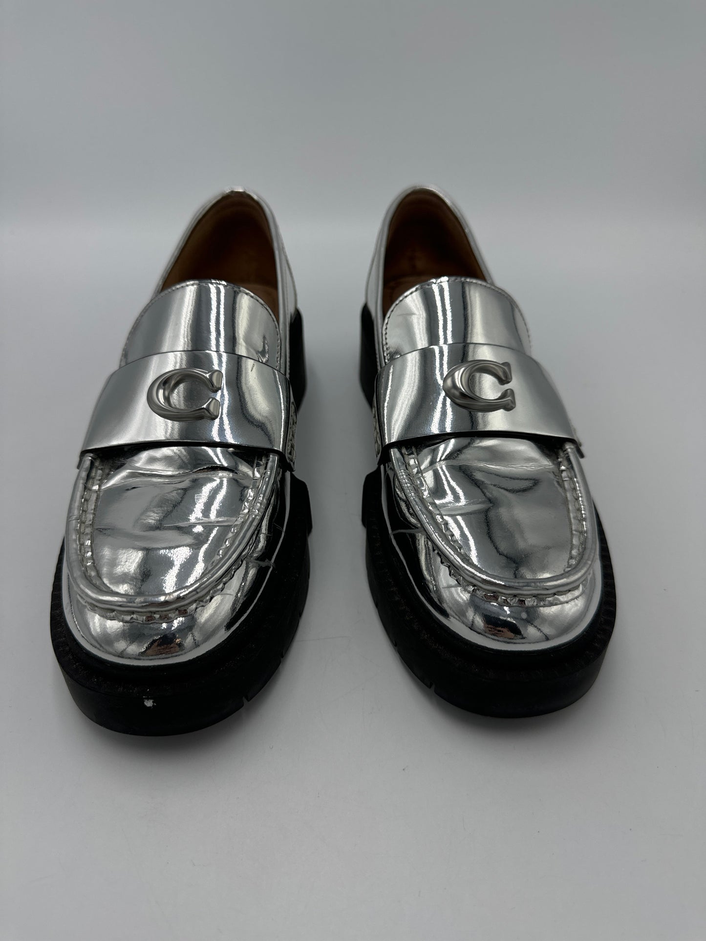 Shoes Designer By Coach In Silver, Size: 6