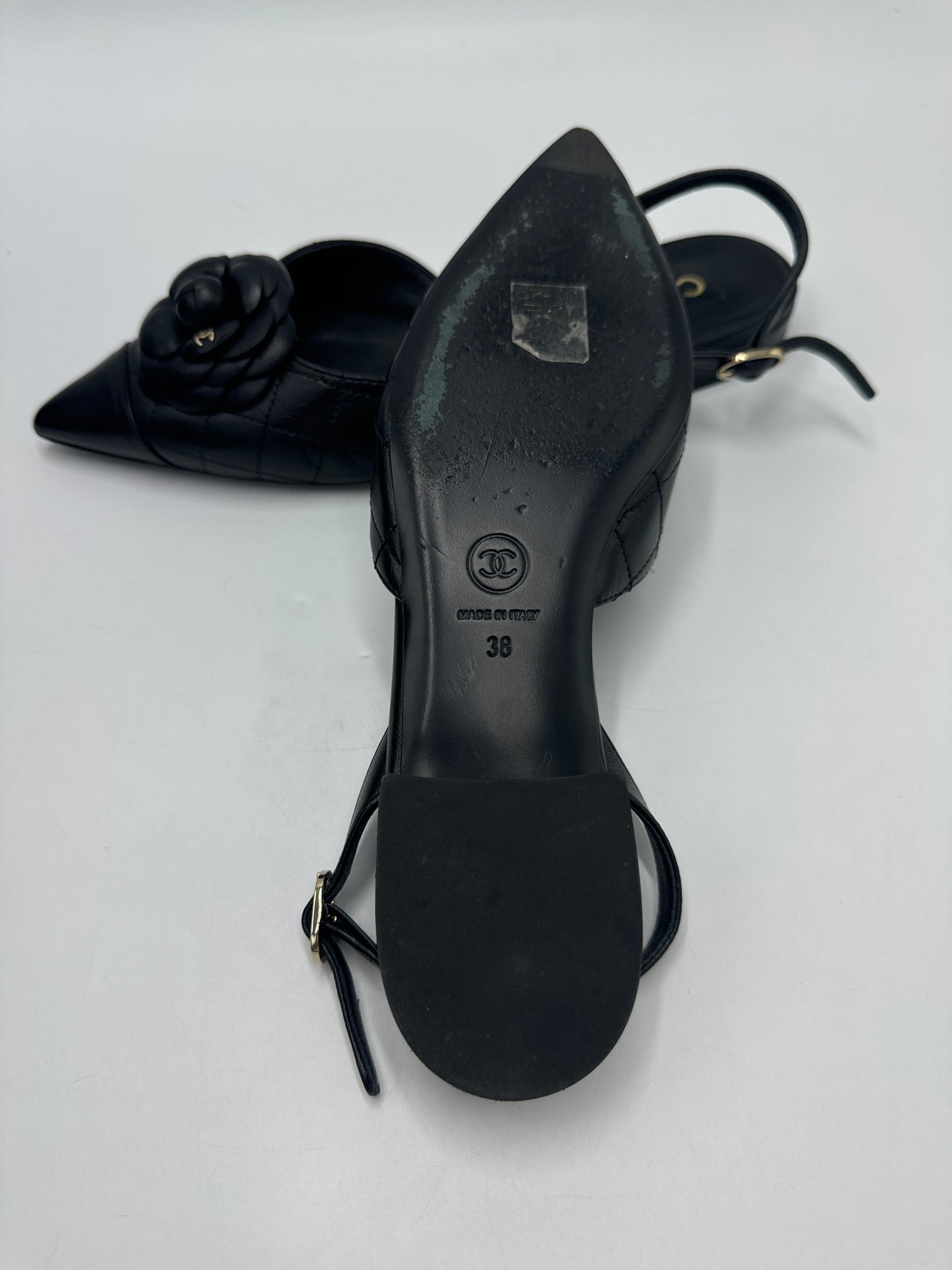 Chanel CC Camelia Slingback Leather Designer Luxury Shoes In Size: 8