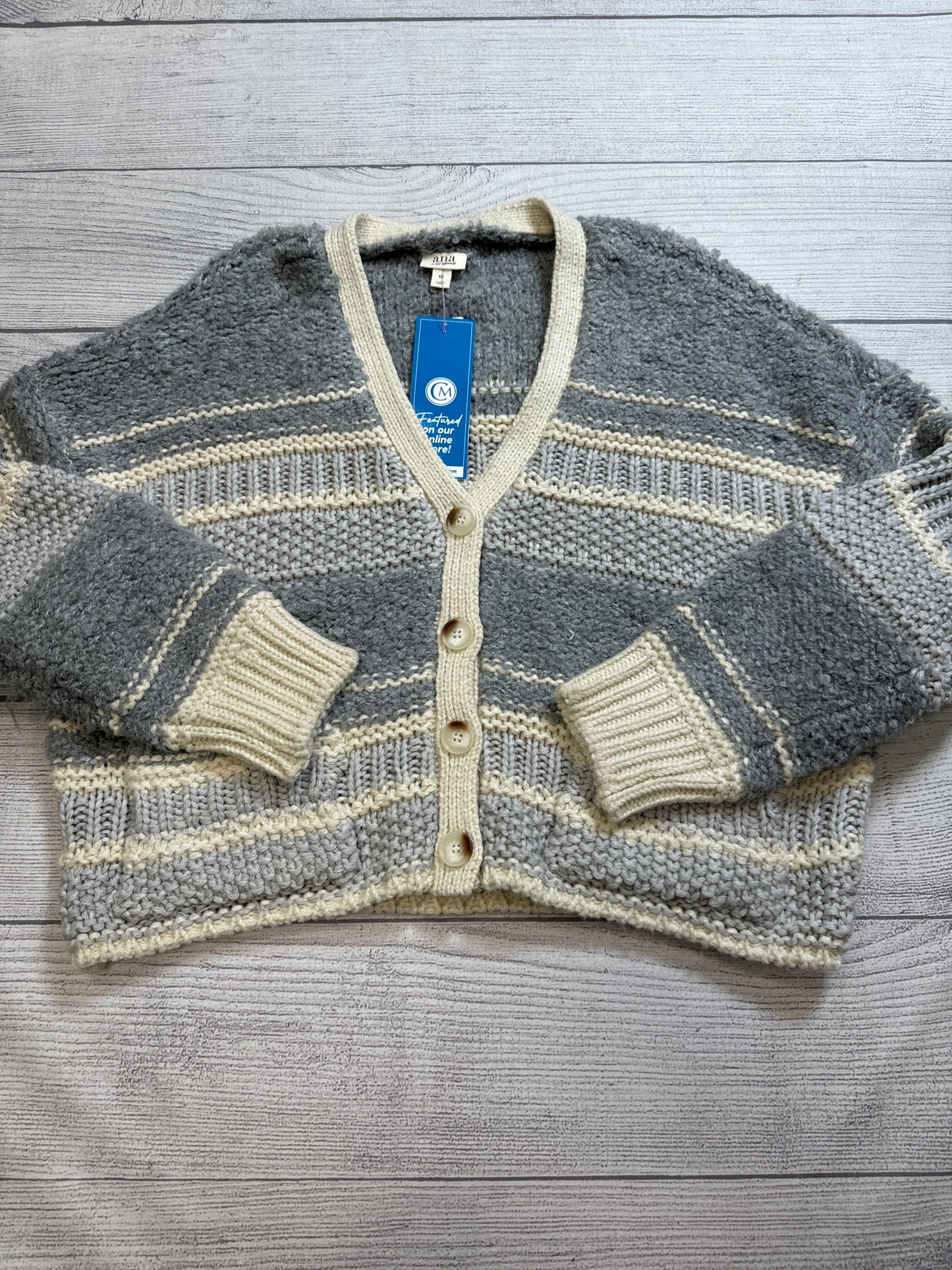 Sweater Cardigan By Ana In Grey & White, Size: Xxl