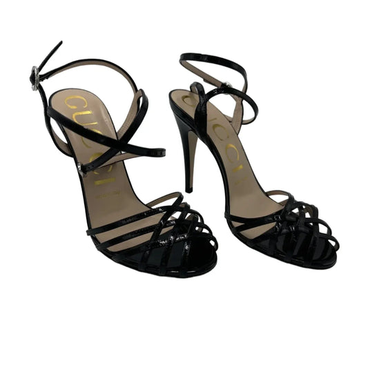 Gucci Vernice Crystal Luxury Sandal In Black, Size: 7.5 / 37.5