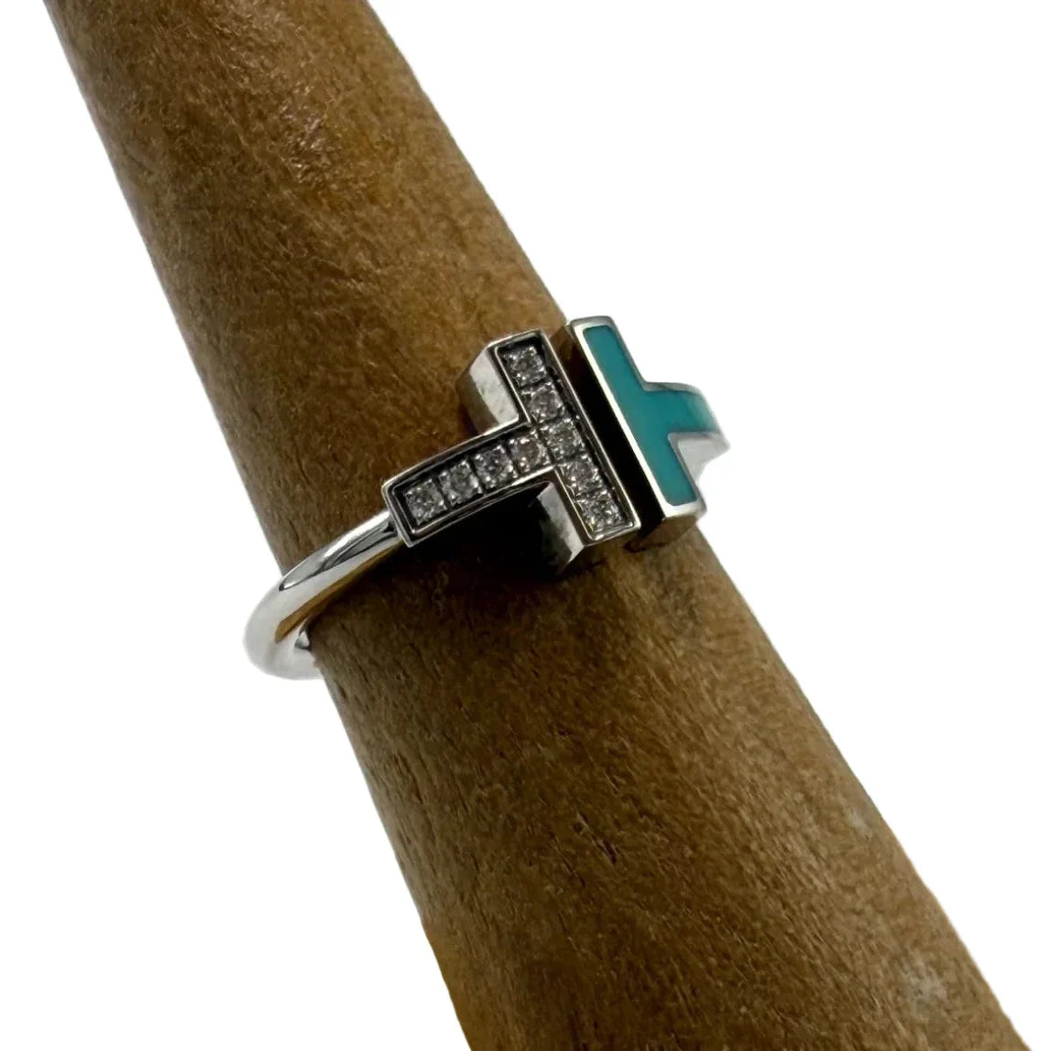 Tiffany & Company 18K T Wire Ring in Turquoise with Diamonds By, Size: 6.5