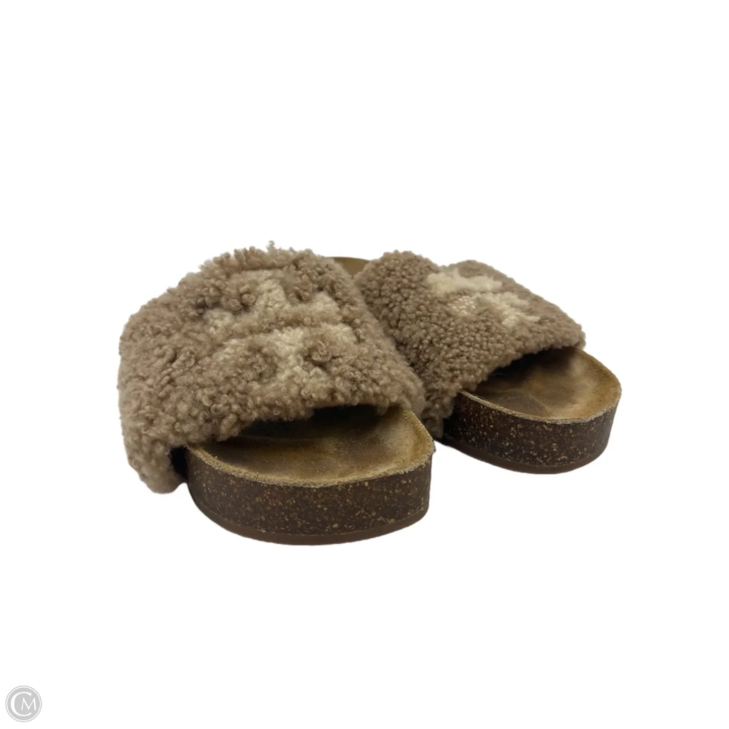 Tory Burch Double T Shearling Designer Sandal In Brown, Size: 8
