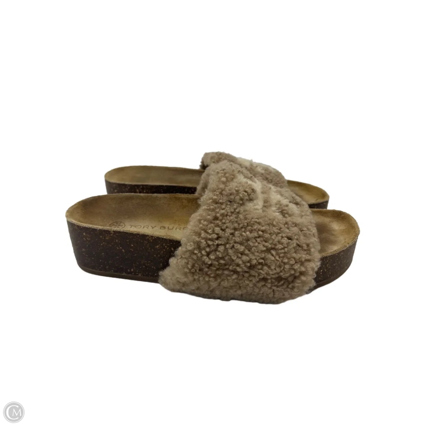 Tory Burch Double T Shearling Designer Sandal In Brown, Size: 8