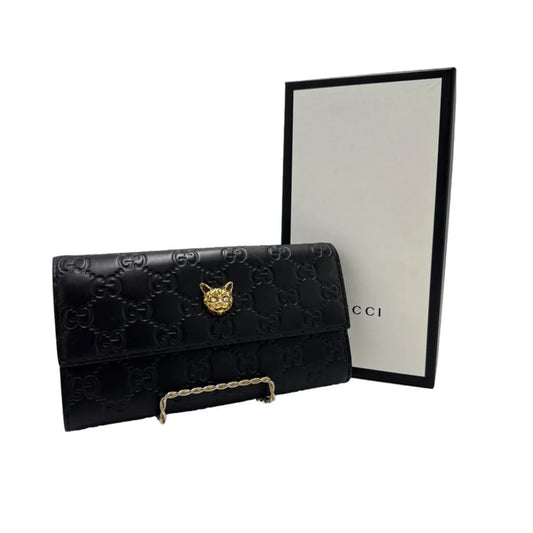 Gucci GG Guccissima Cat Continental Luxury Designer Wallet