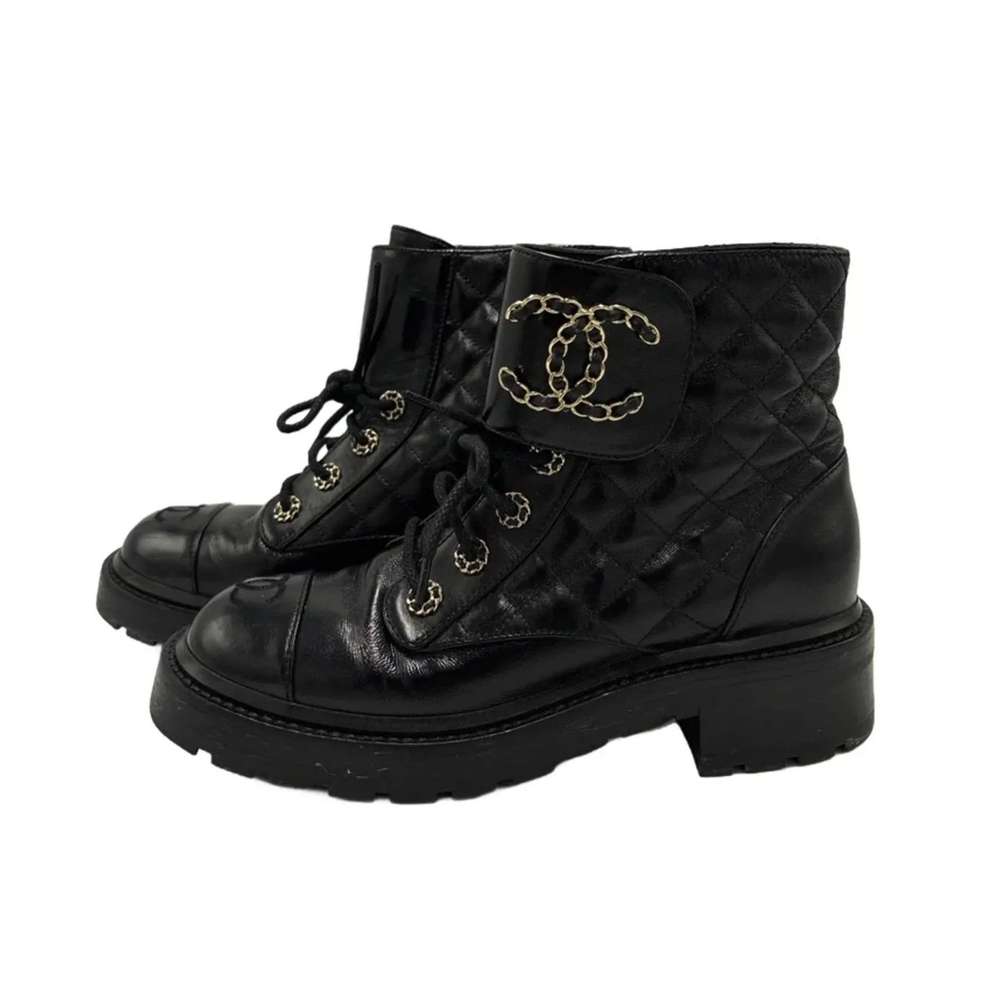 Chanel CC Logo Luxury Combat Boots, Size: 8