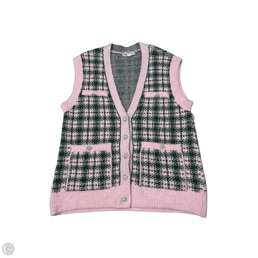 Zara Short Sleeve Sweater in Green & Pink, Size M