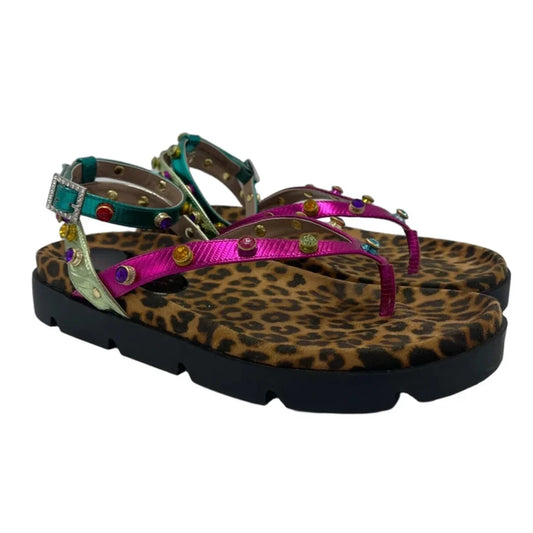 Sandals Flats By Betsey Johnson In Animal Print, Size: 11