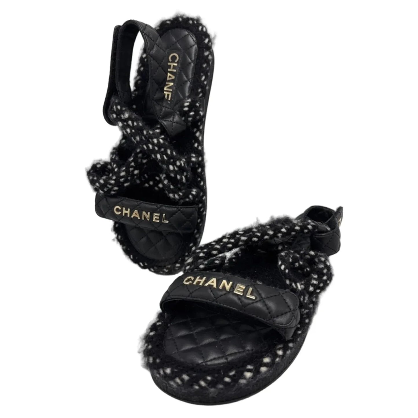 Chanel Cord Lambskin Logo Luxury Sandals, Size: 9 / 39