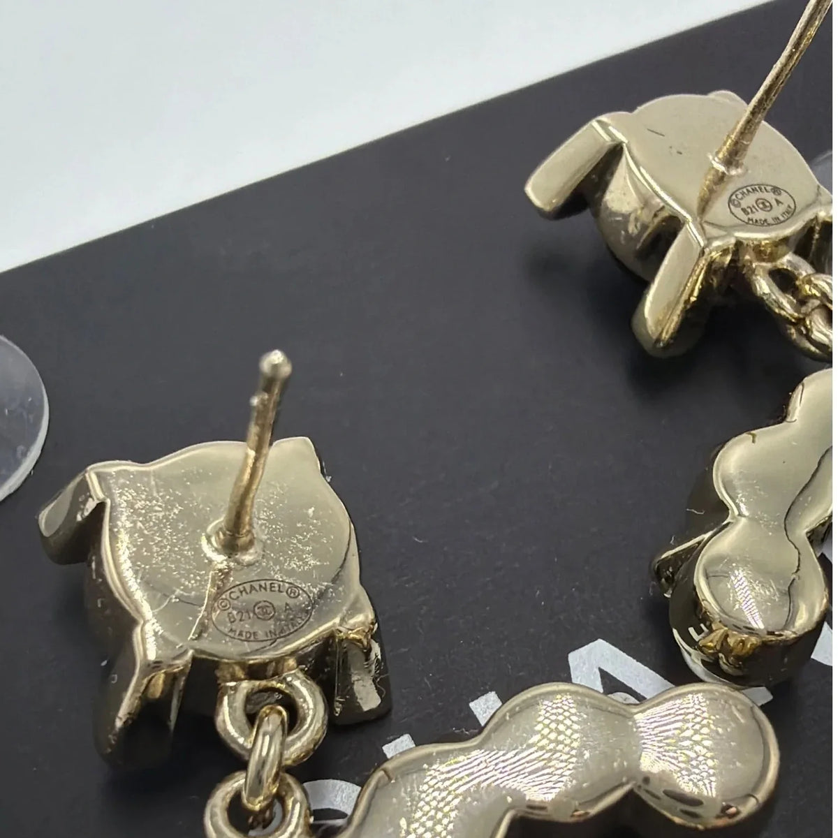 Chanel Black and Crystal Pearl CC Logo Luxury Earrings in White
