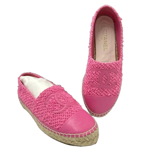 Chanel Tweed & Lambskin Espadrille Luxury Shoes, Size: 8