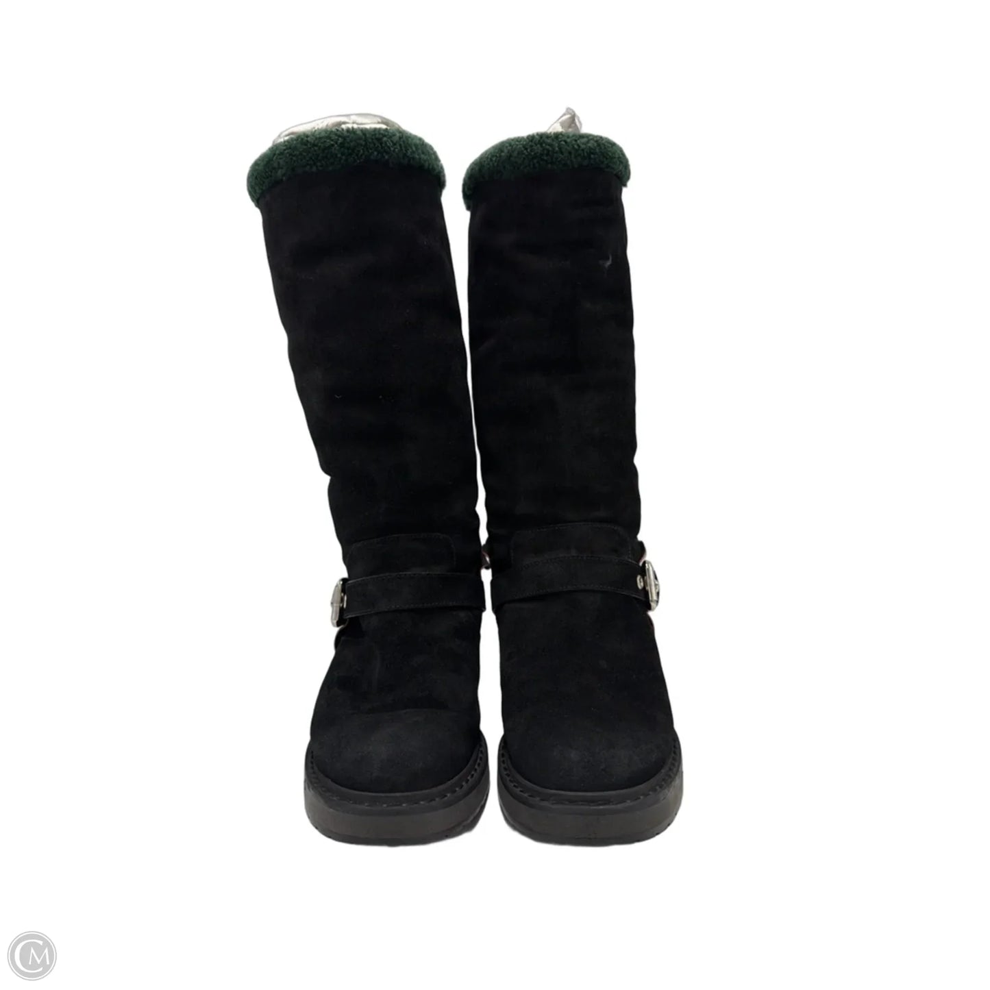 Fendi Fur Trimmed Moto Mid-Calf Luxury Boots In Black, Size: 7.5