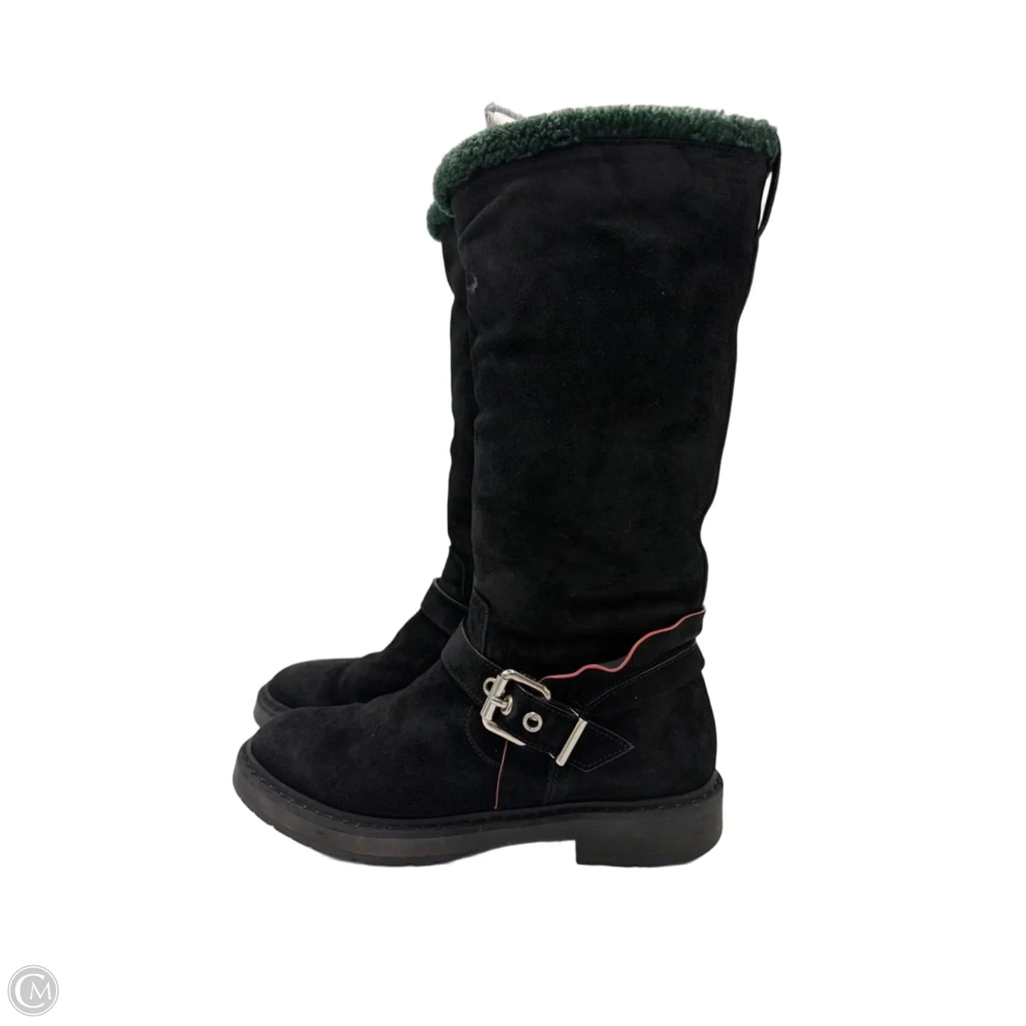 Fendi Fur Trimmed Moto Mid-Calf Luxury Boots In Black, Size: 7.5