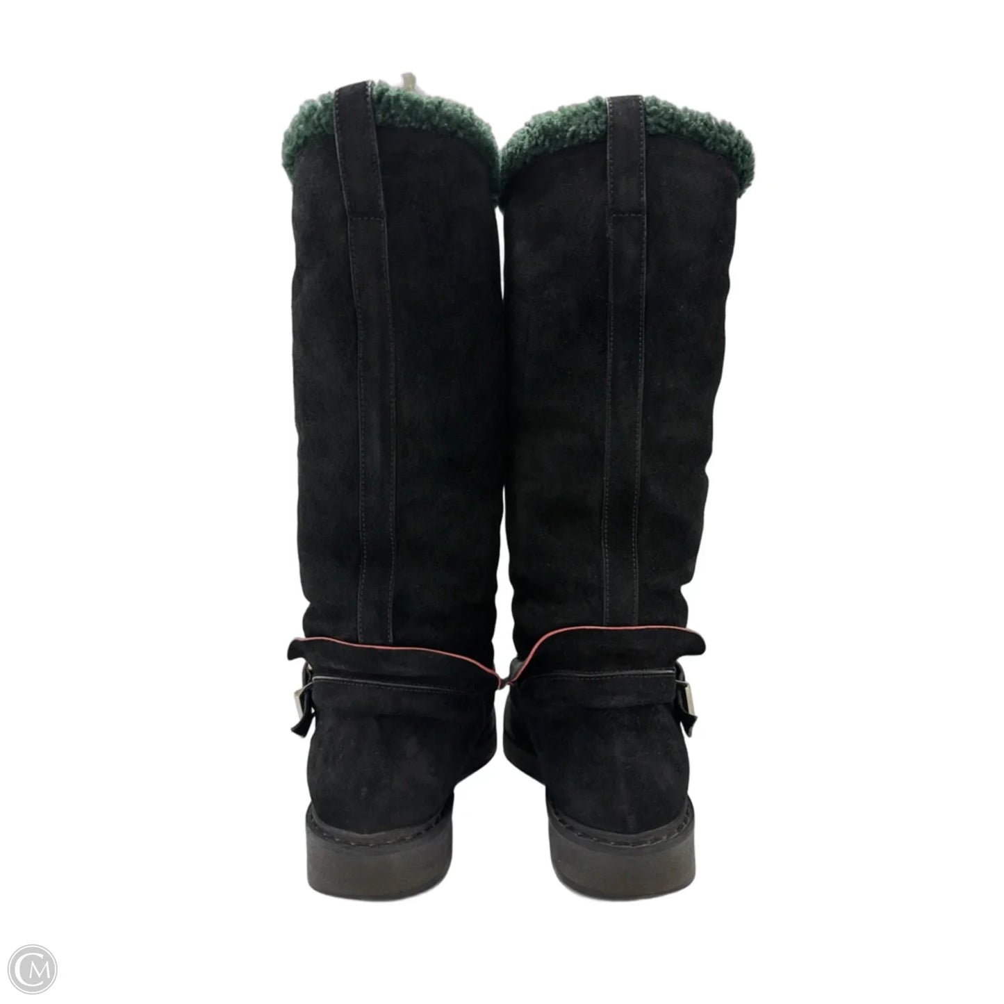 Fendi Fur Trimmed Moto Mid-Calf Luxury Boots In Black, Size: 7.5