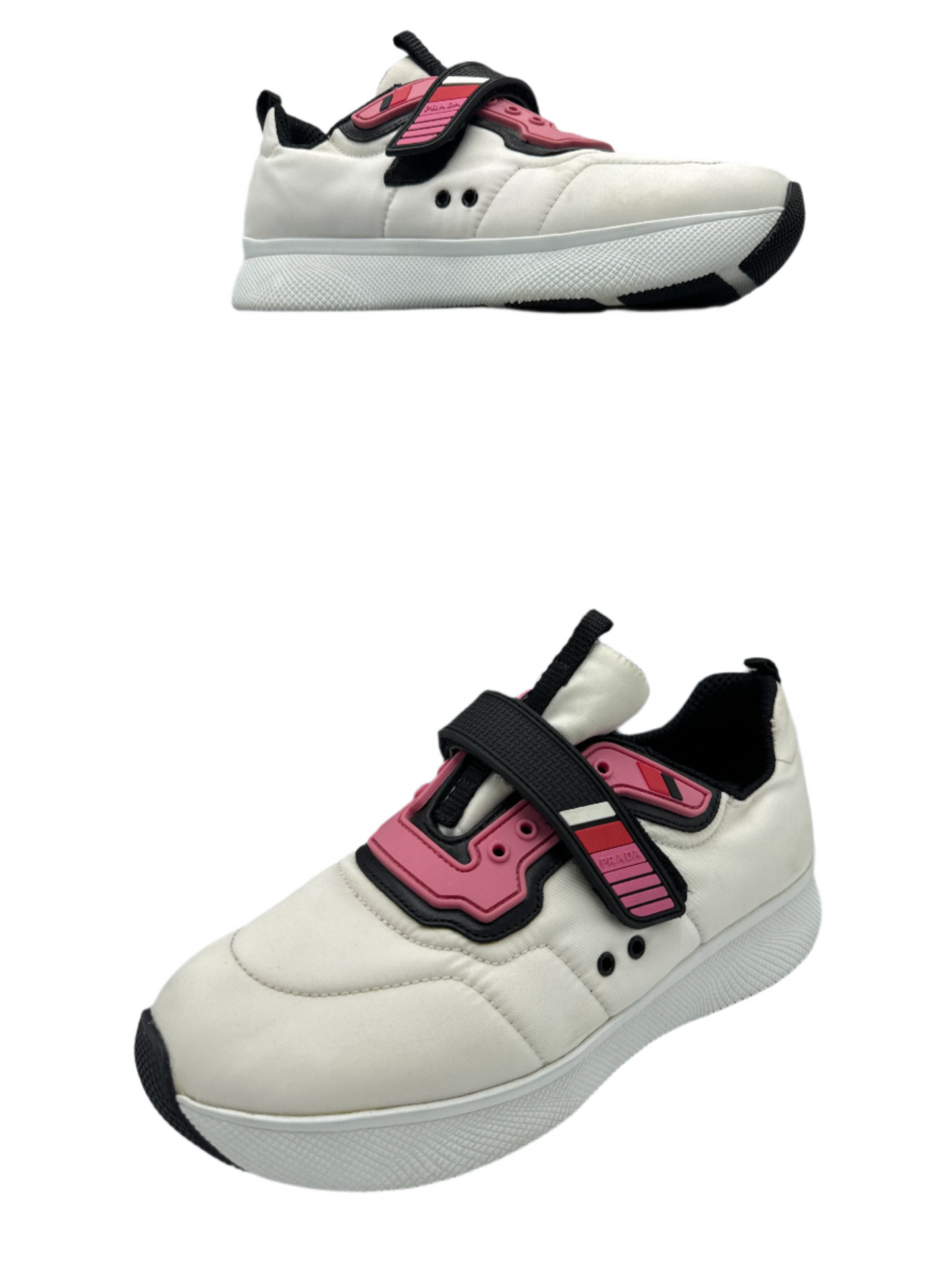 Shoes Luxury Designer By Prada In White Pink, Size: 8.5