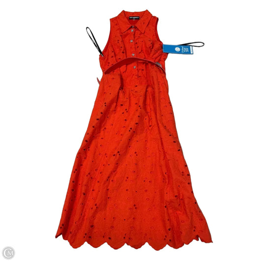 Karl Lagerfeld Red Eyelet Designer Midi Dress, Size S