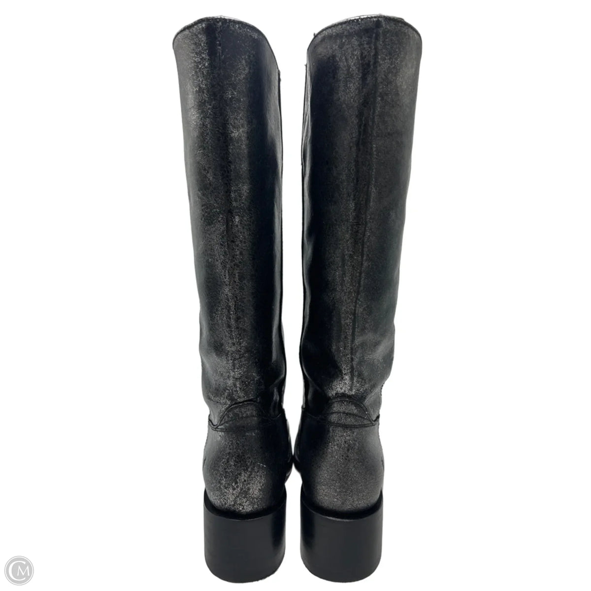 Frye Campus 14L Black & Silver Designer Boots, Size 9