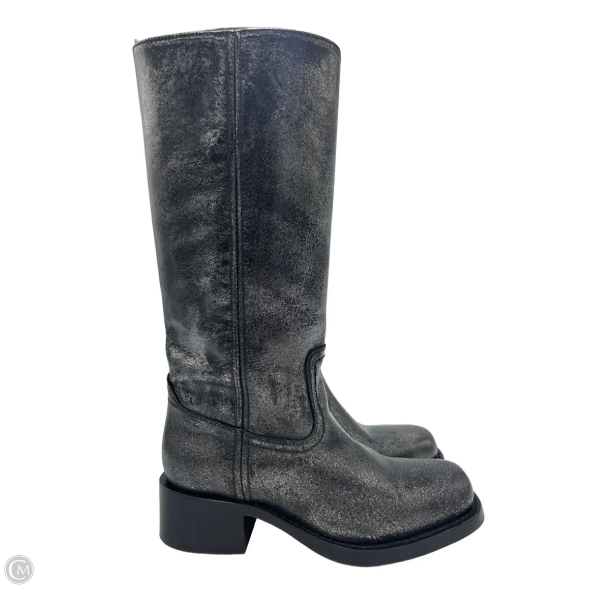 Frye Campus 14L Black & Silver Designer Boots, Size 9