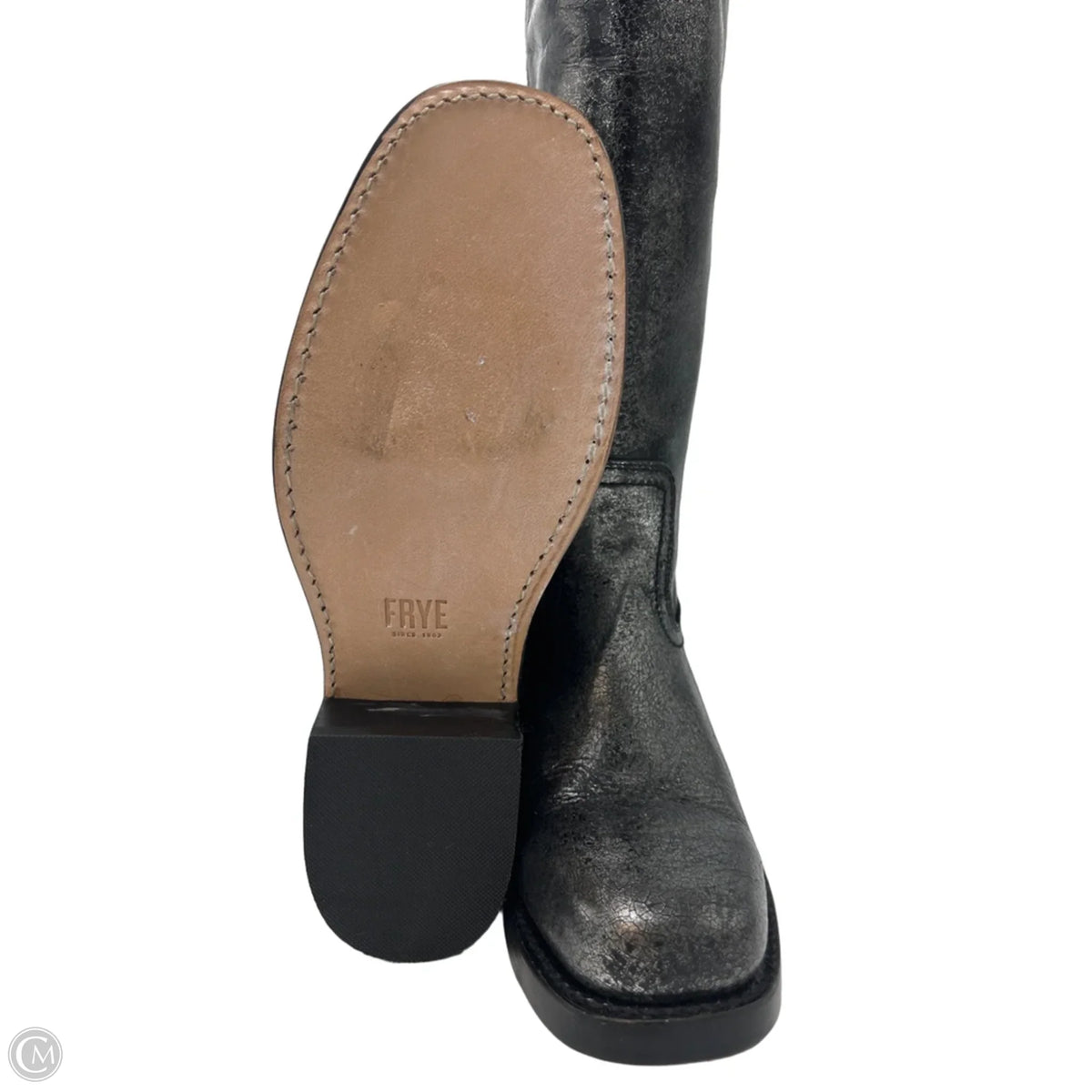 Frye Campus 14L Black & Silver Designer Boots, Size 9