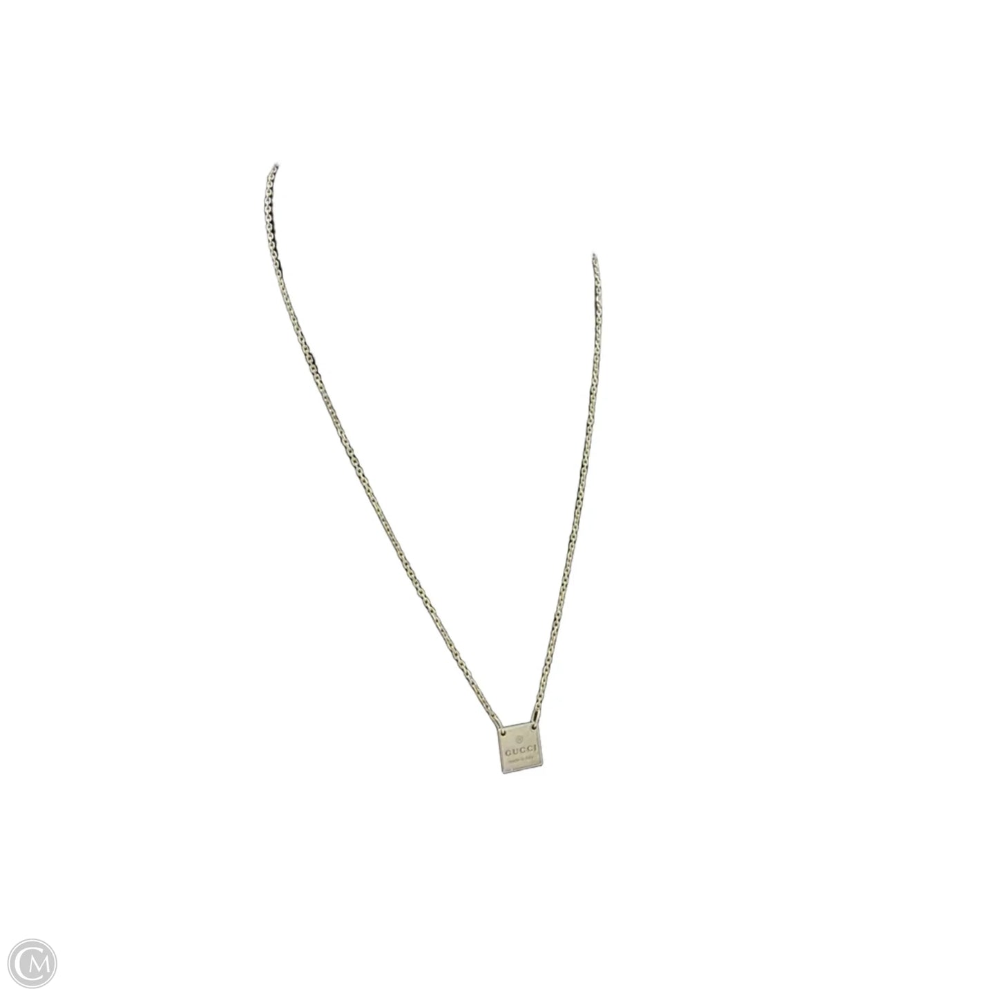 Gucci 925 Silver Logo Square Luxury Pendant Necklace