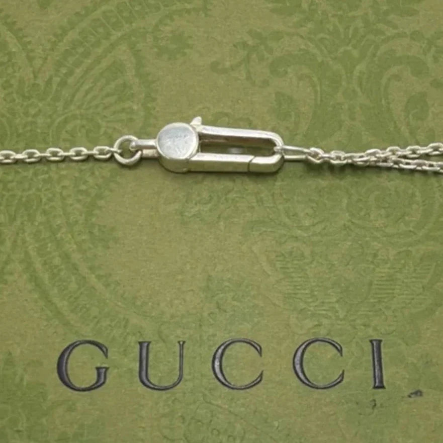 Gucci 925 Silver Logo Square Luxury Pendant Necklace