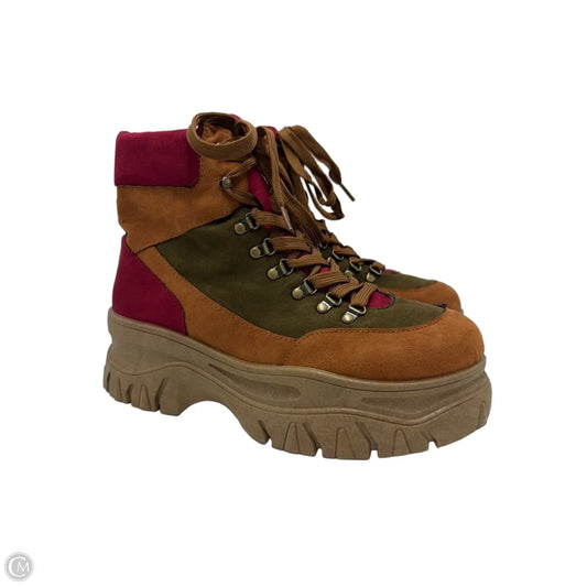 Boots Hiking By Bamboo In Green & Red, Size: 8.5