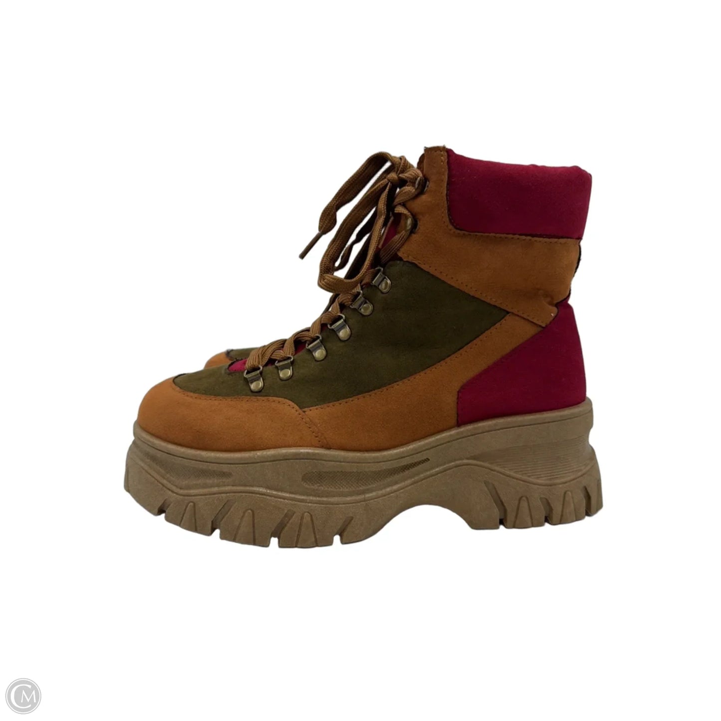 Boots Hiking By Bamboo In Green & Red, Size: 8.5