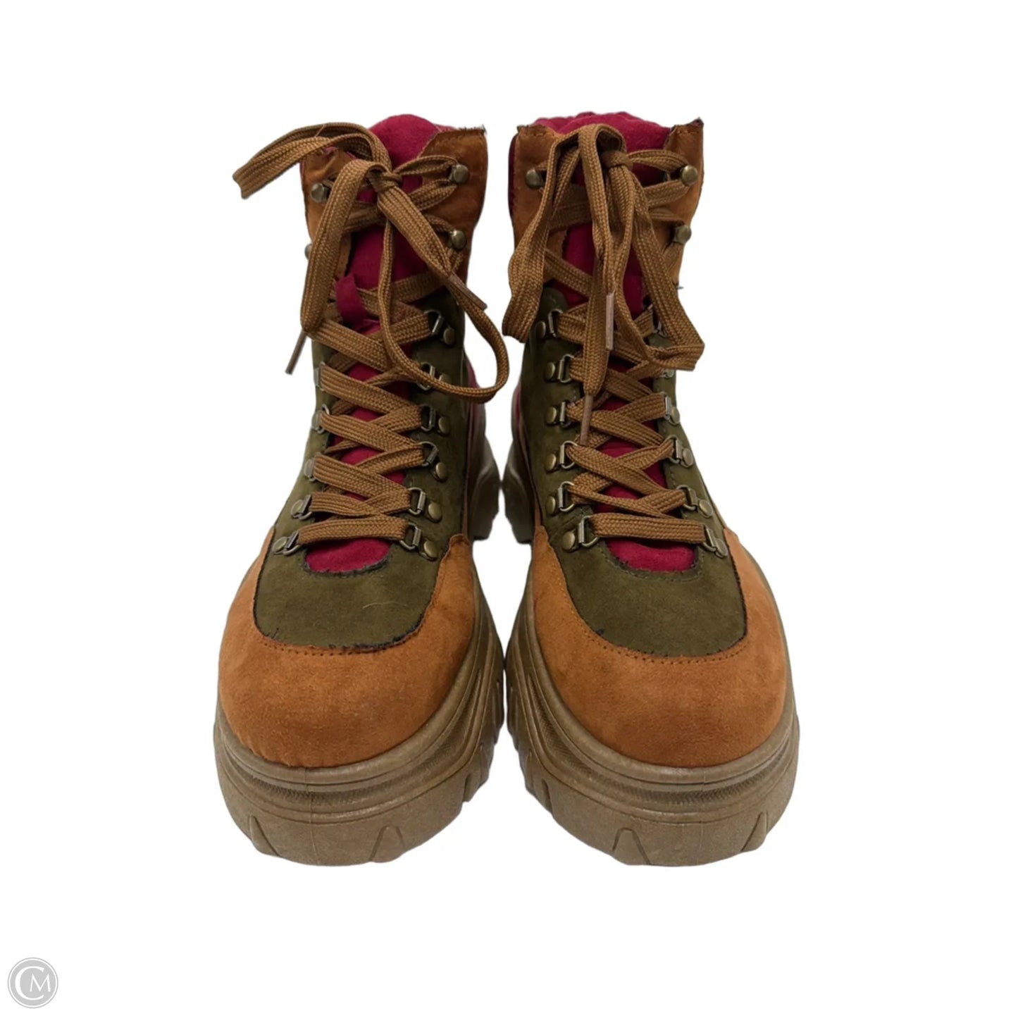 Boots Hiking By Bamboo In Green & Red, Size: 8.5