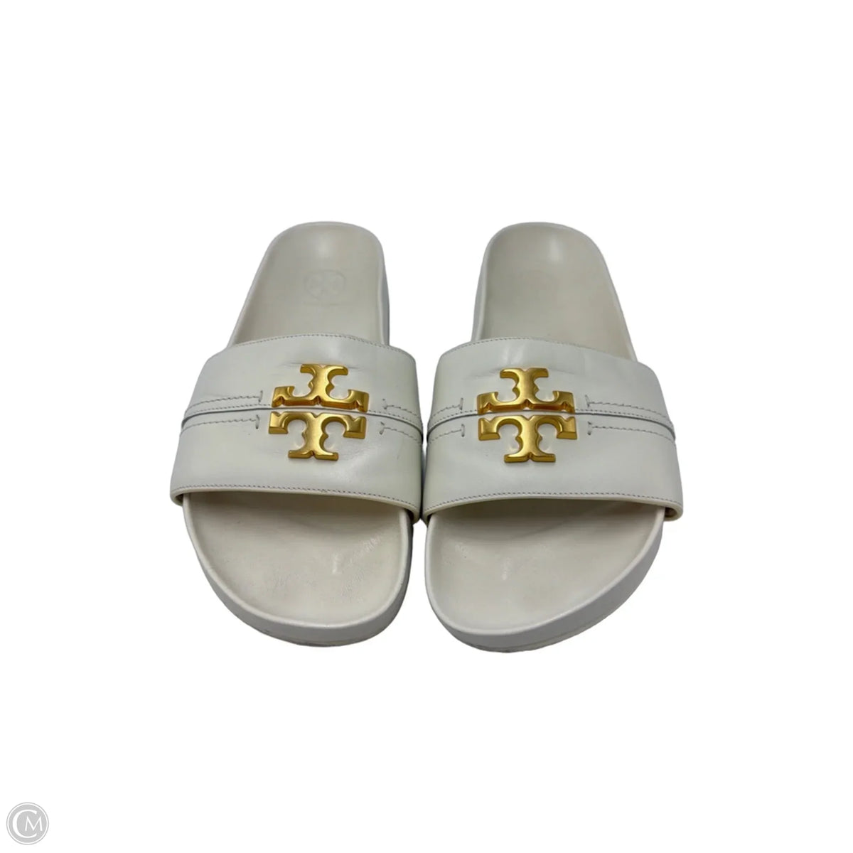 Tory Burch Eleanor Designer Slide Shoes In White, Size: 8