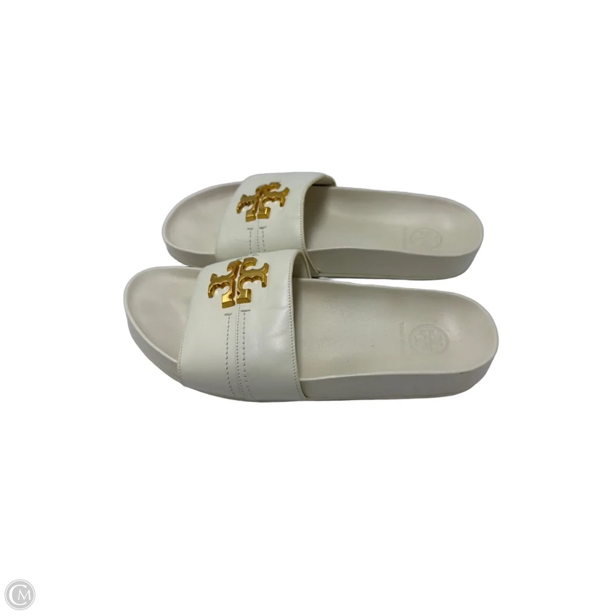 Tory Burch Eleanor Designer Slide Shoes In White, Size: 8
