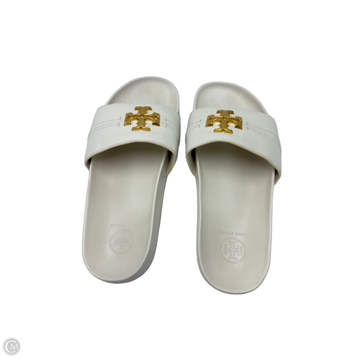 Tory Burch Eleanor Designer Slide Shoes In White, Size: 8