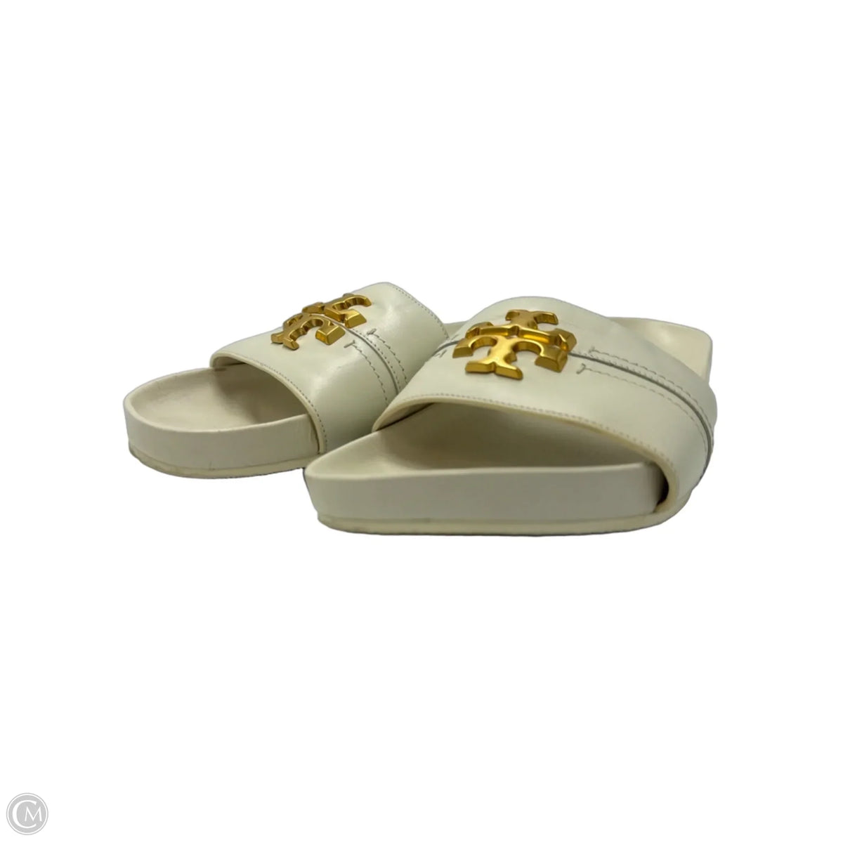 Tory Burch Eleanor Designer Slide Shoes In White, Size: 8