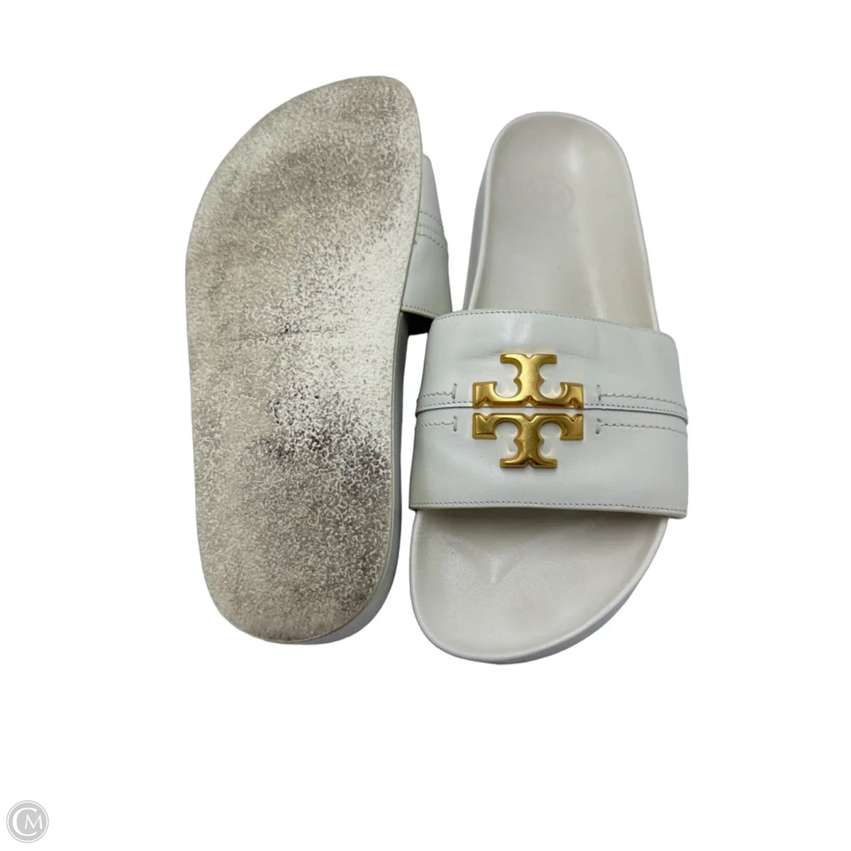 Tory Burch Eleanor Designer Slide Shoes In White, Size: 8