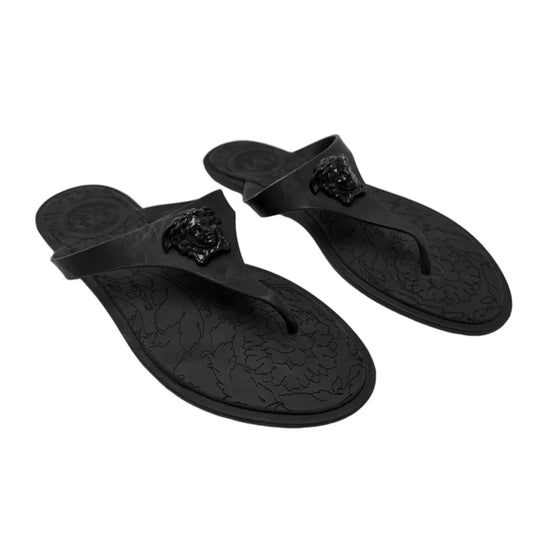 Versace Medusa Thong Luxury Sandals in Black, Size 6.5