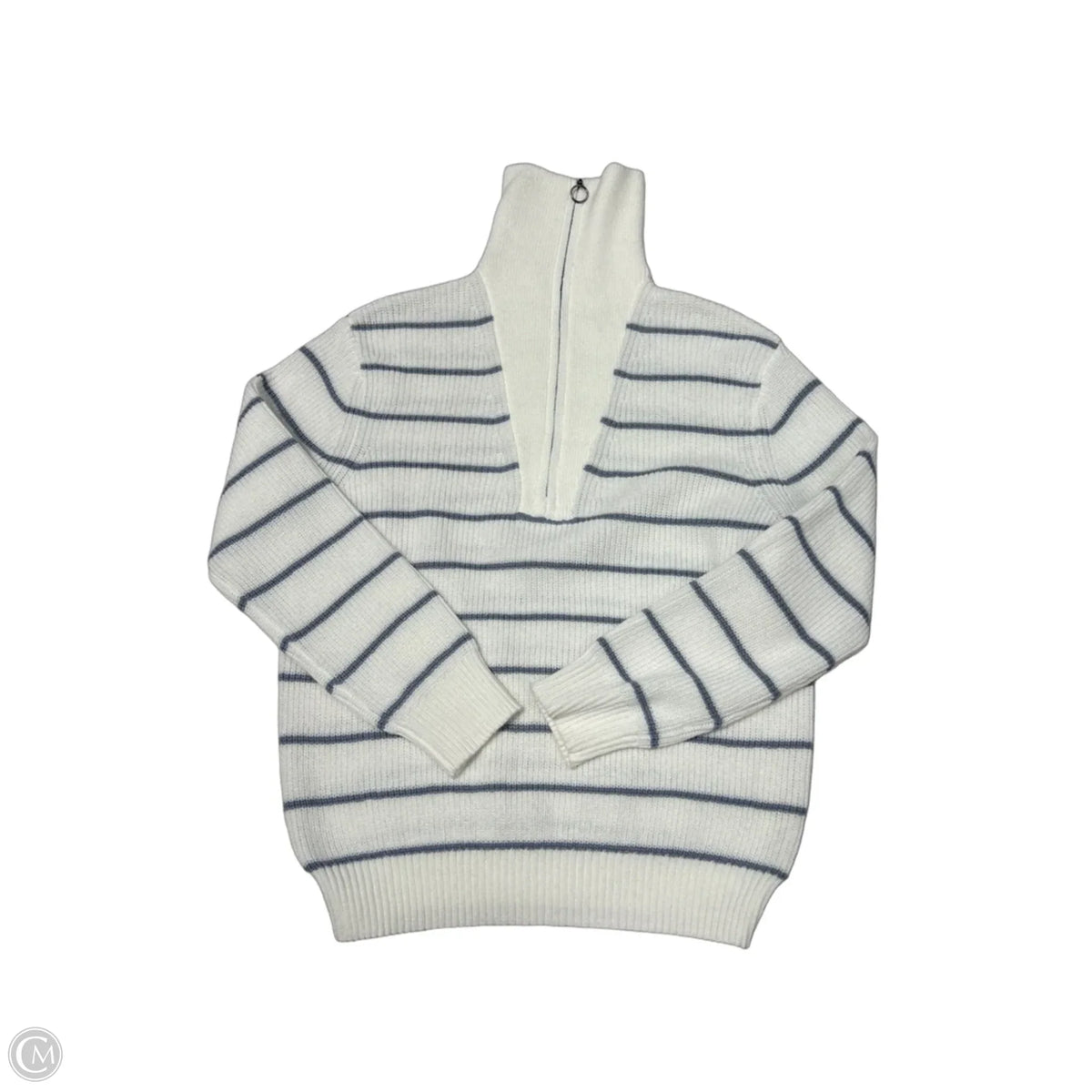 Olivia Grey Half-Zip Sweater in Striped Pattern, Size M
