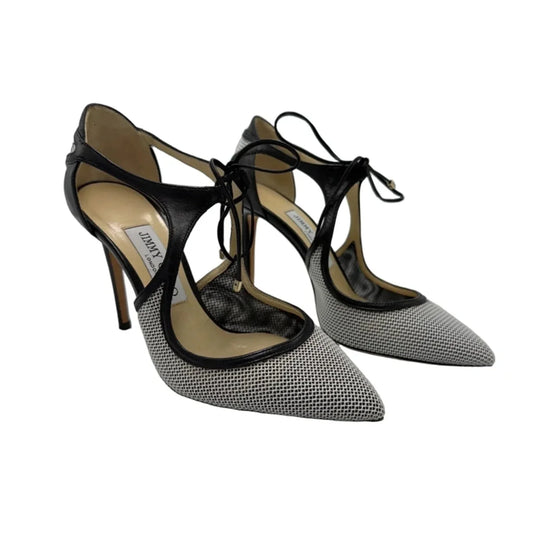 Jimmy Choo Mesh Lace-Up Luxury Pumps in Black & White, Size 6 (36)