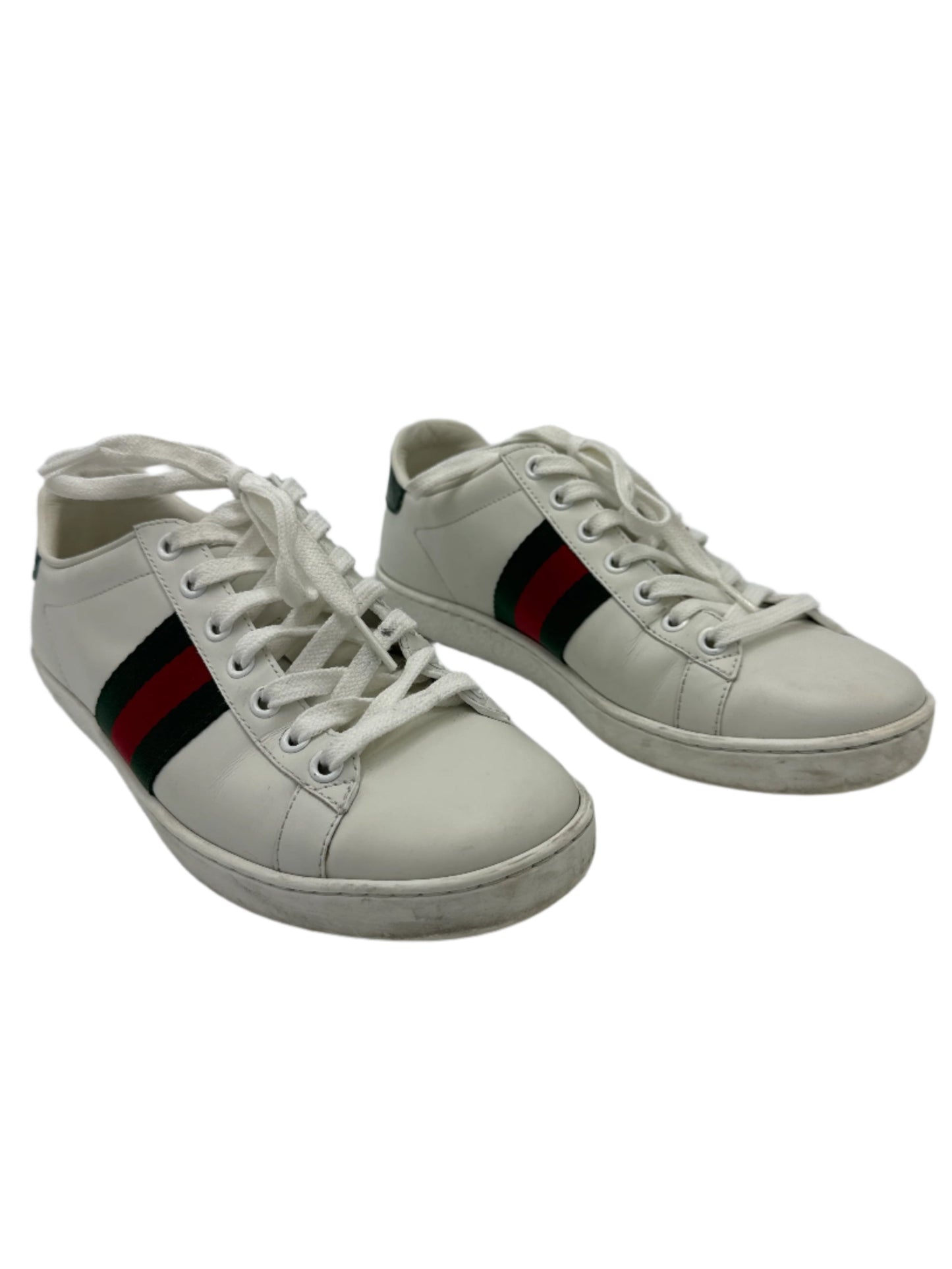 Gucci Aces Web Striped Sneakers In White, Size: 7