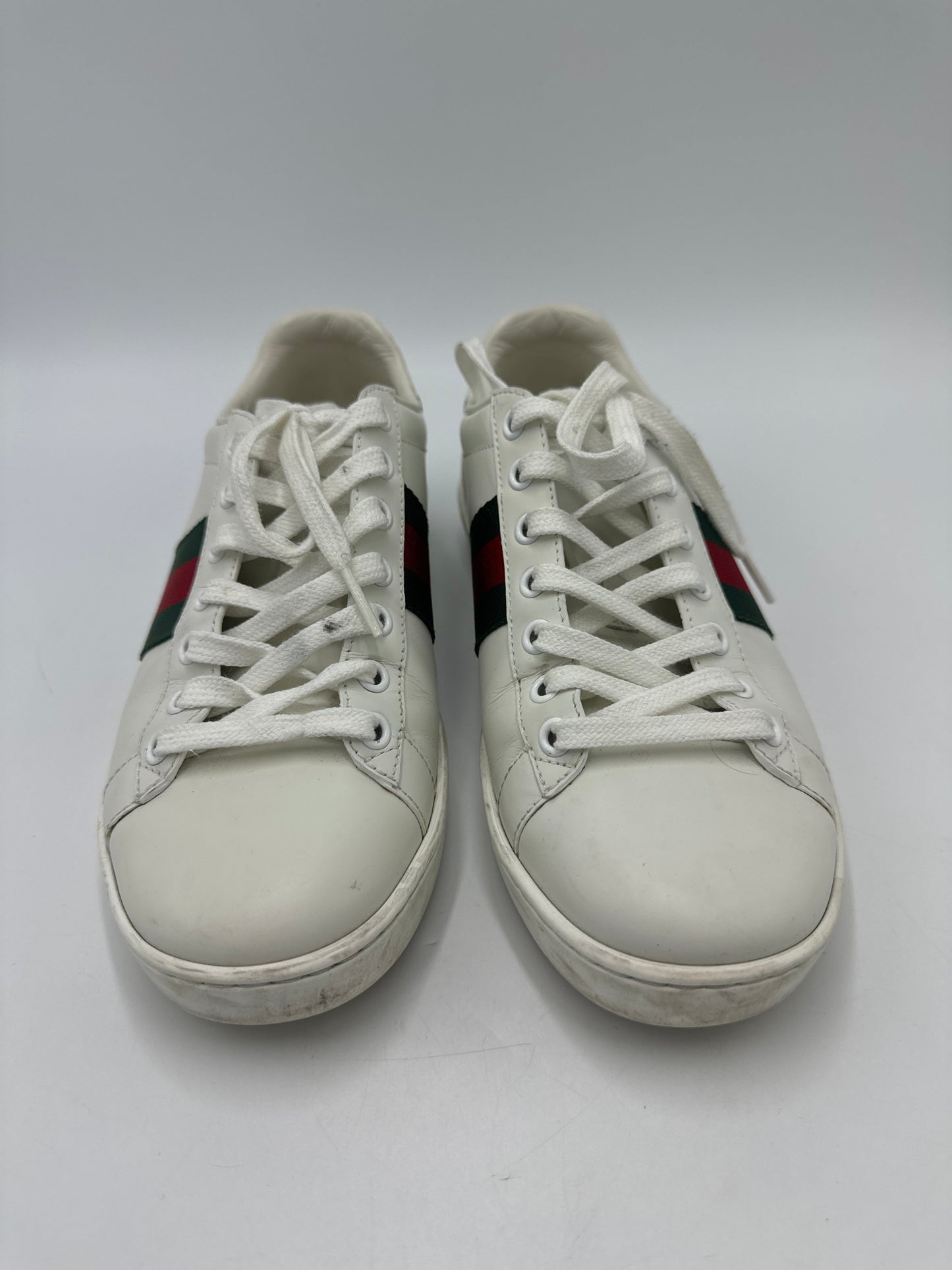 Gucci Aces Web Striped Sneakers In White, Size: 7