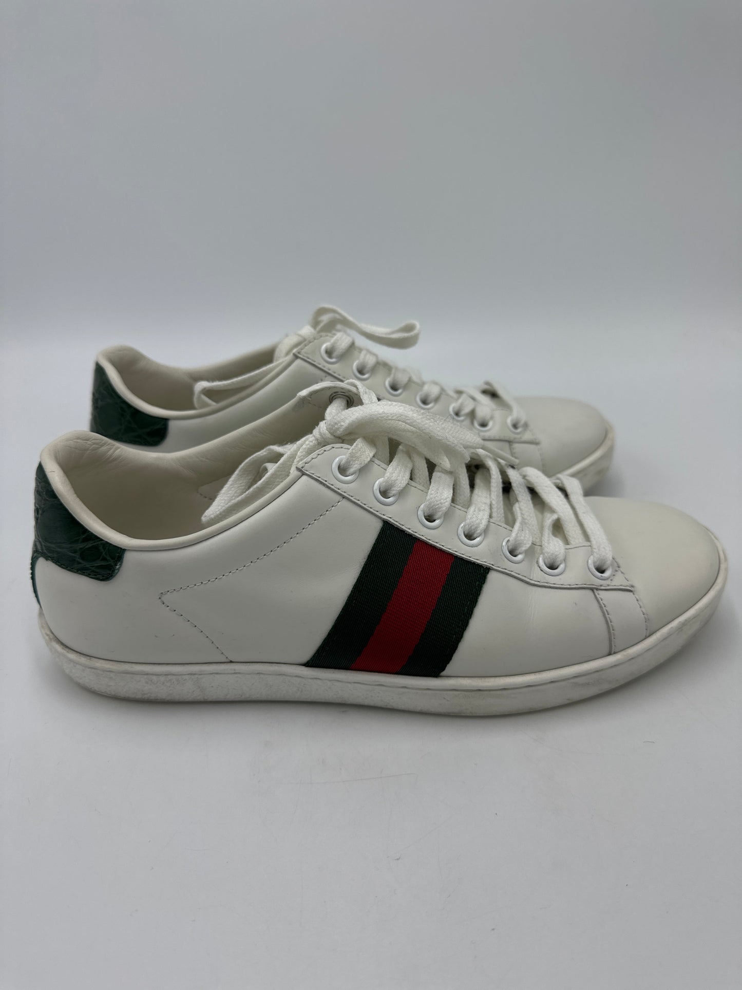 Gucci Aces Web Striped Sneakers In White, Size: 7