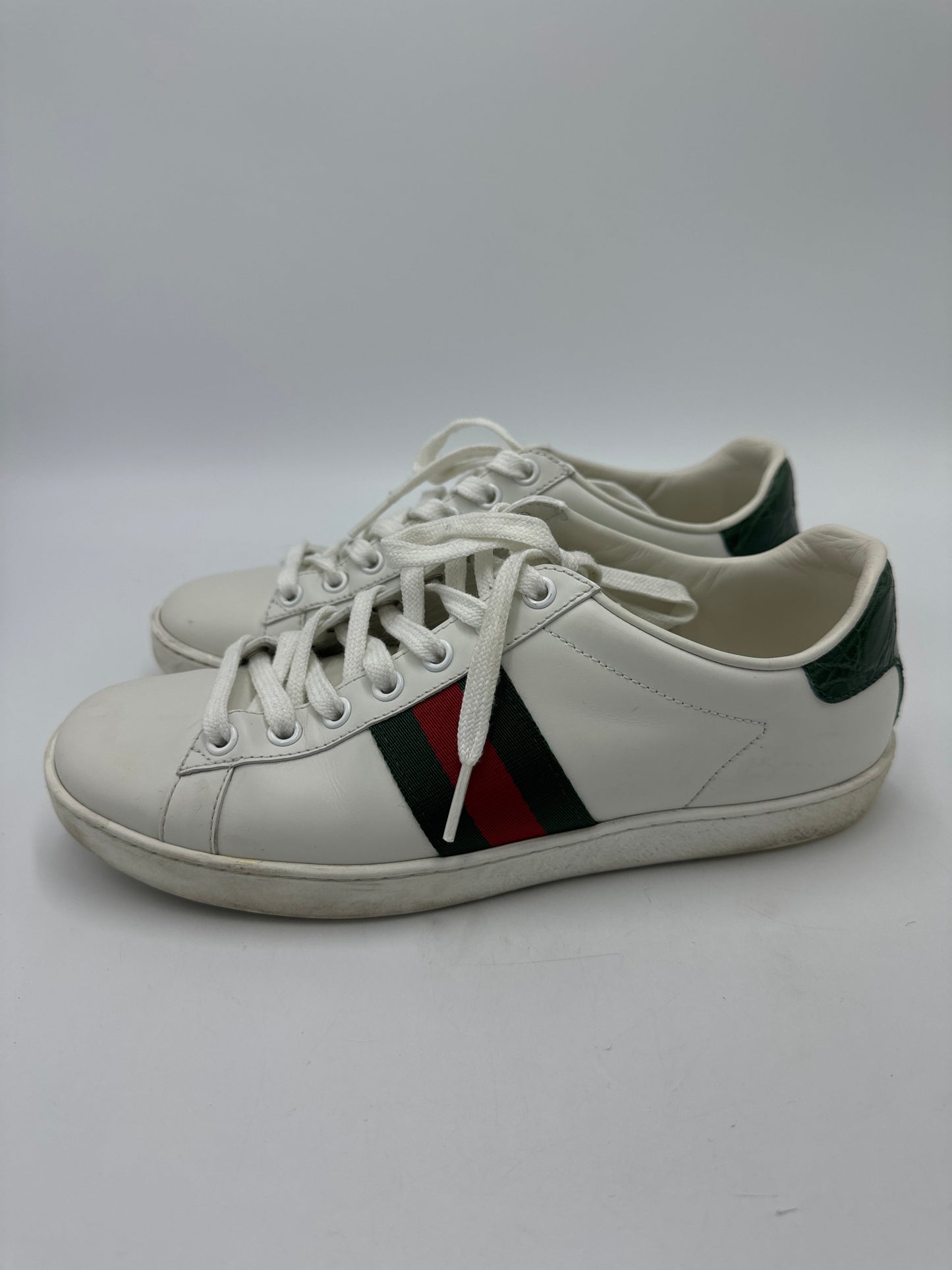 Gucci Aces Web Striped Sneakers In White, Size: 7