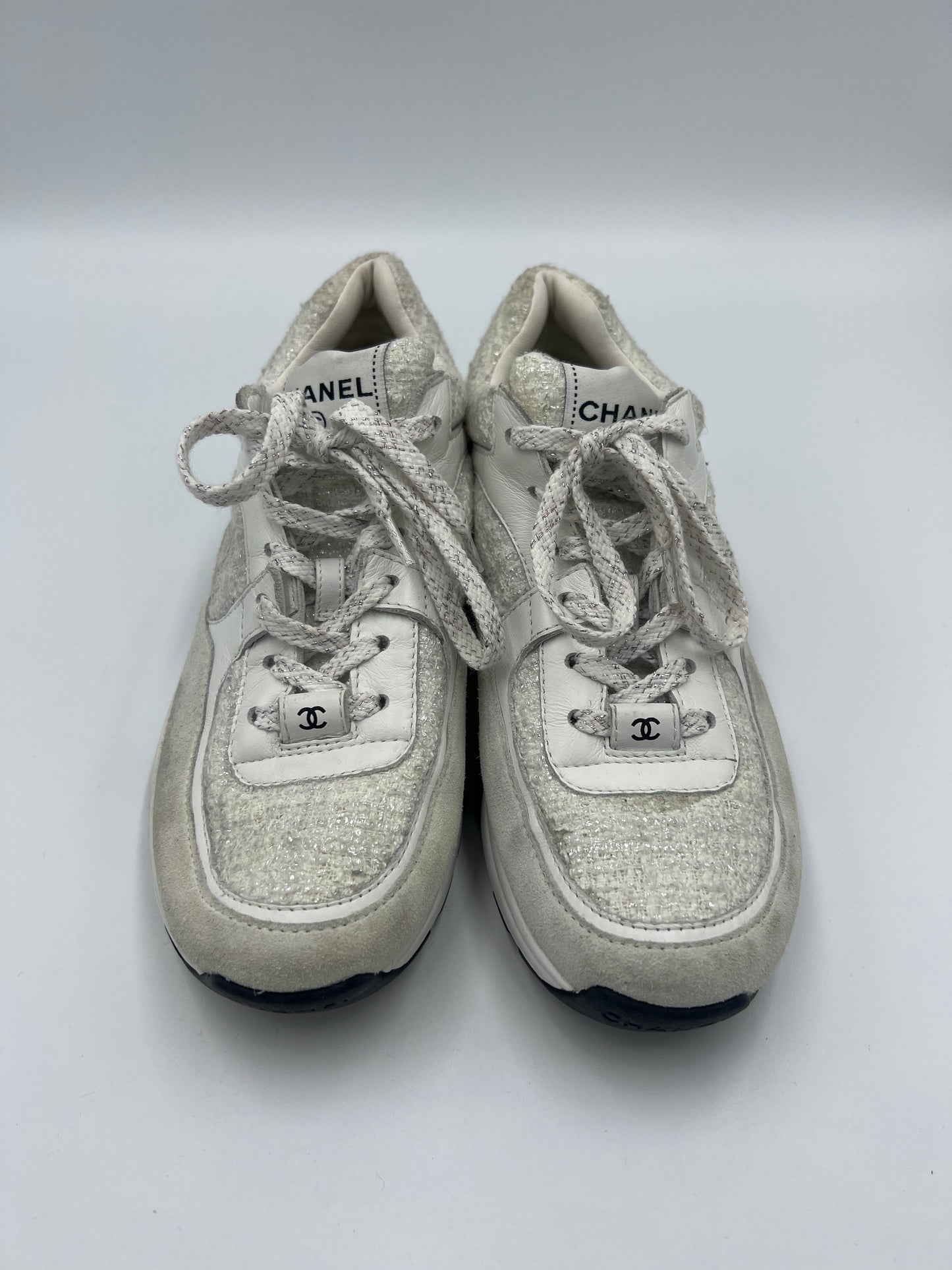 Chanel Tweed Interlocking CC Logo Designer Trainers  Sz: 7 (37)