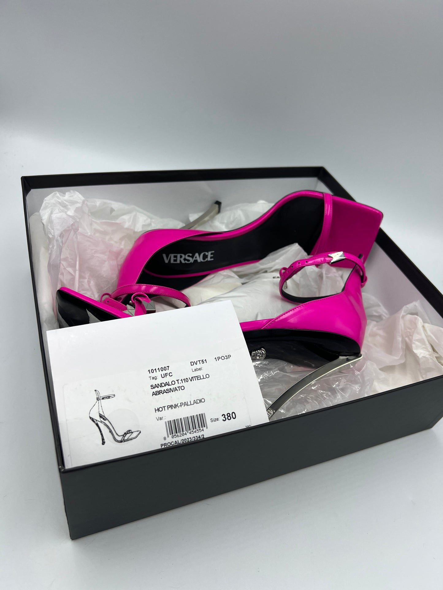 Versace Hot Pink Palladio Designer Heels, Size 8/38