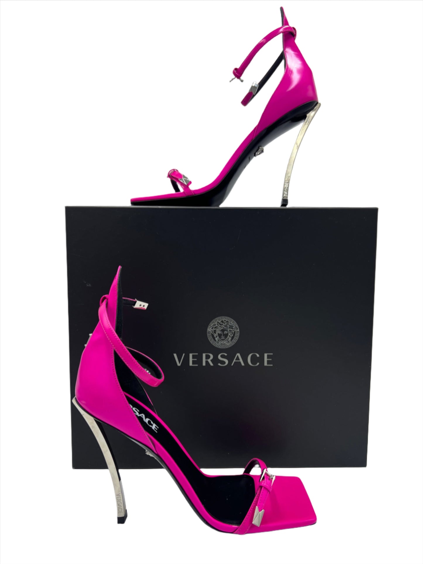 Versace Hot Pink Palladio Designer Heels, Size 8/38