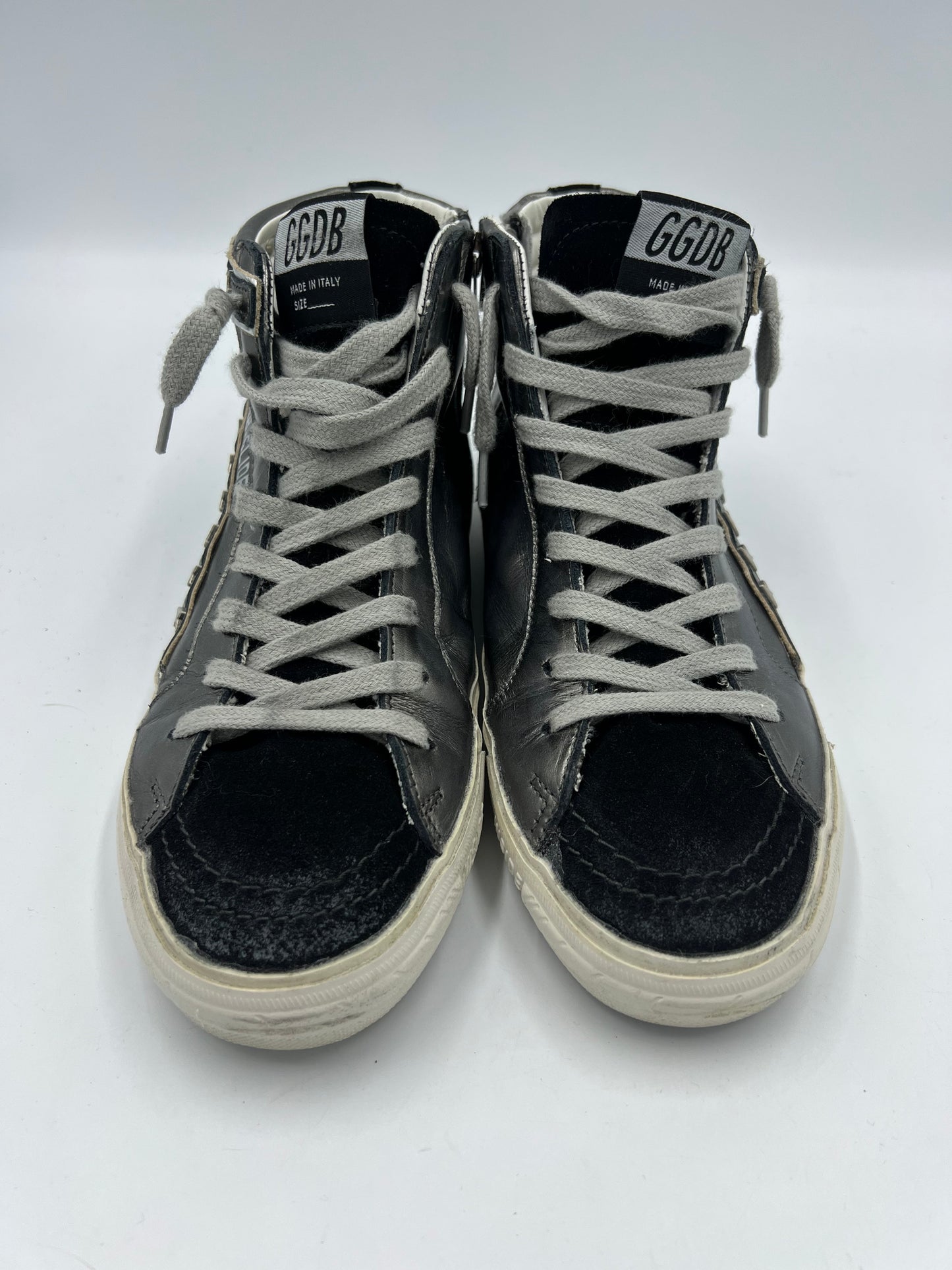 Golden Goose Slide Mid Top Stud Designer Sneakers In Grey, Size: 7.5 (38)