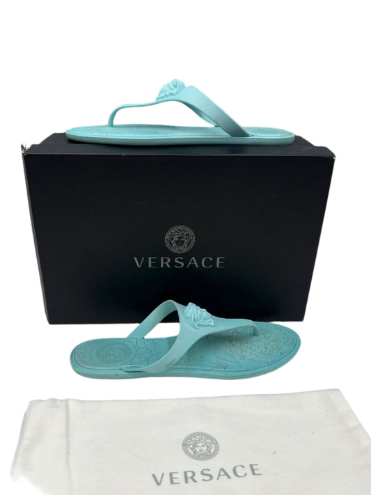 Versace Medusa Designer Sandals In Blue, Size: 6