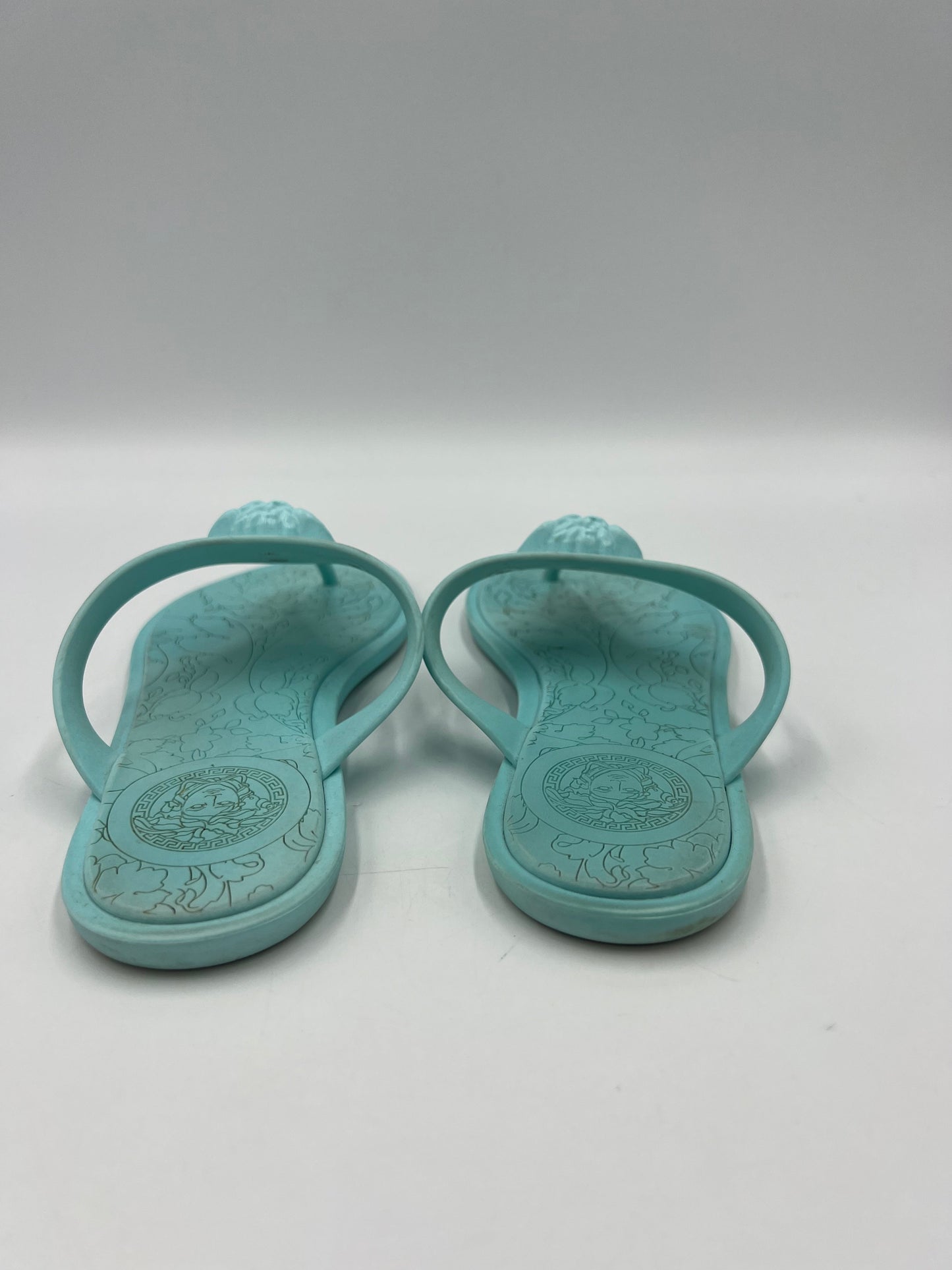 Versace Medusa Designer Sandals In Blue, Size: 6